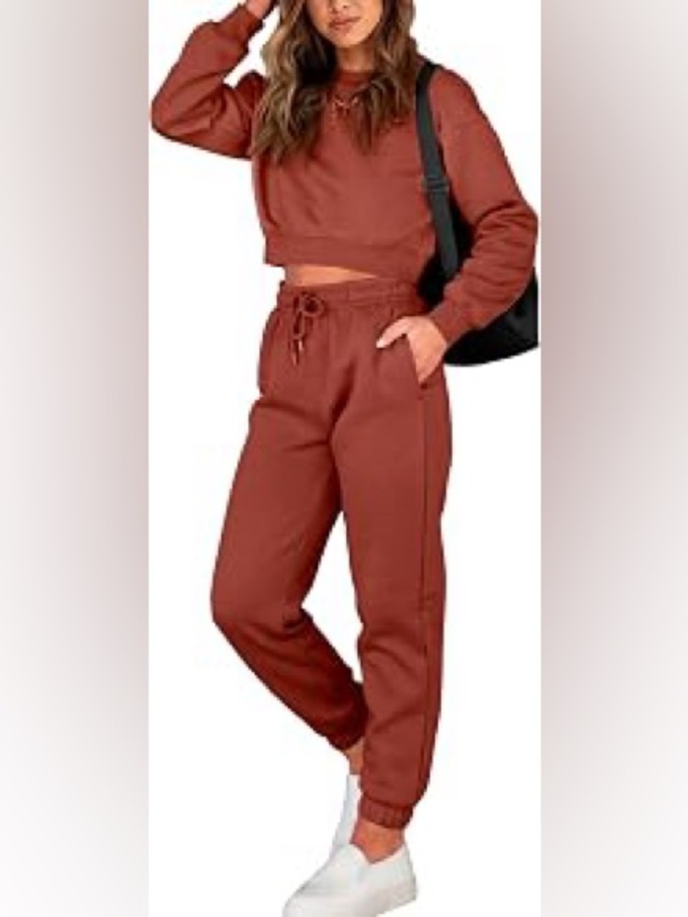 Zenana sweatshirt and pants set crop top Drawstring Sweatpants - Rust size XL